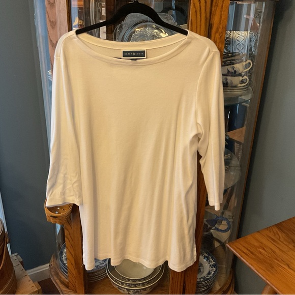Karen Scott Tops - Karen Scott White Boatneck 3/4 Sleeve Top 0x